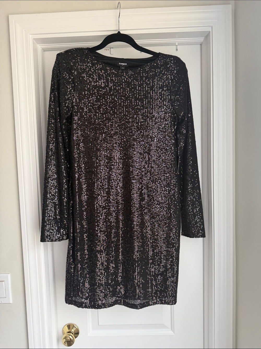 Express Black Sequin Long Sleeve Shift Dress